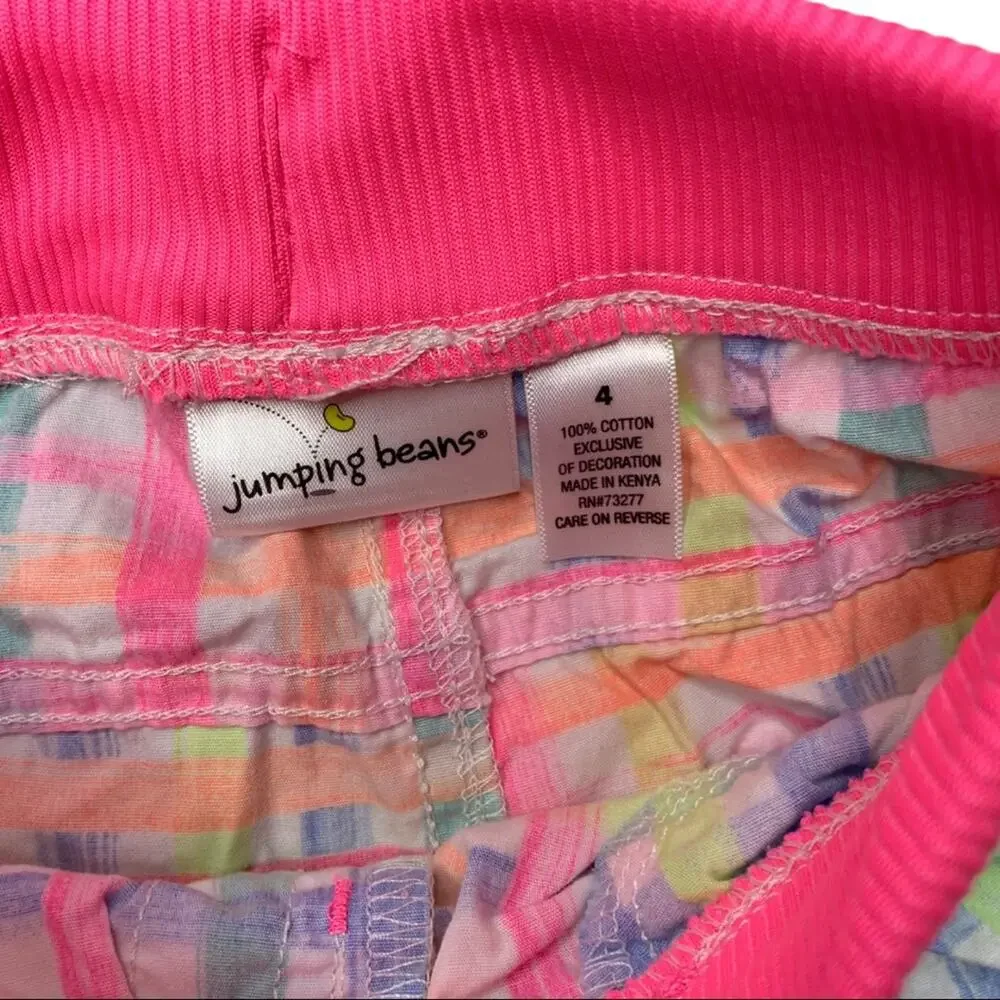 Jumping beans 4 neon plaid shorts and unicorn top